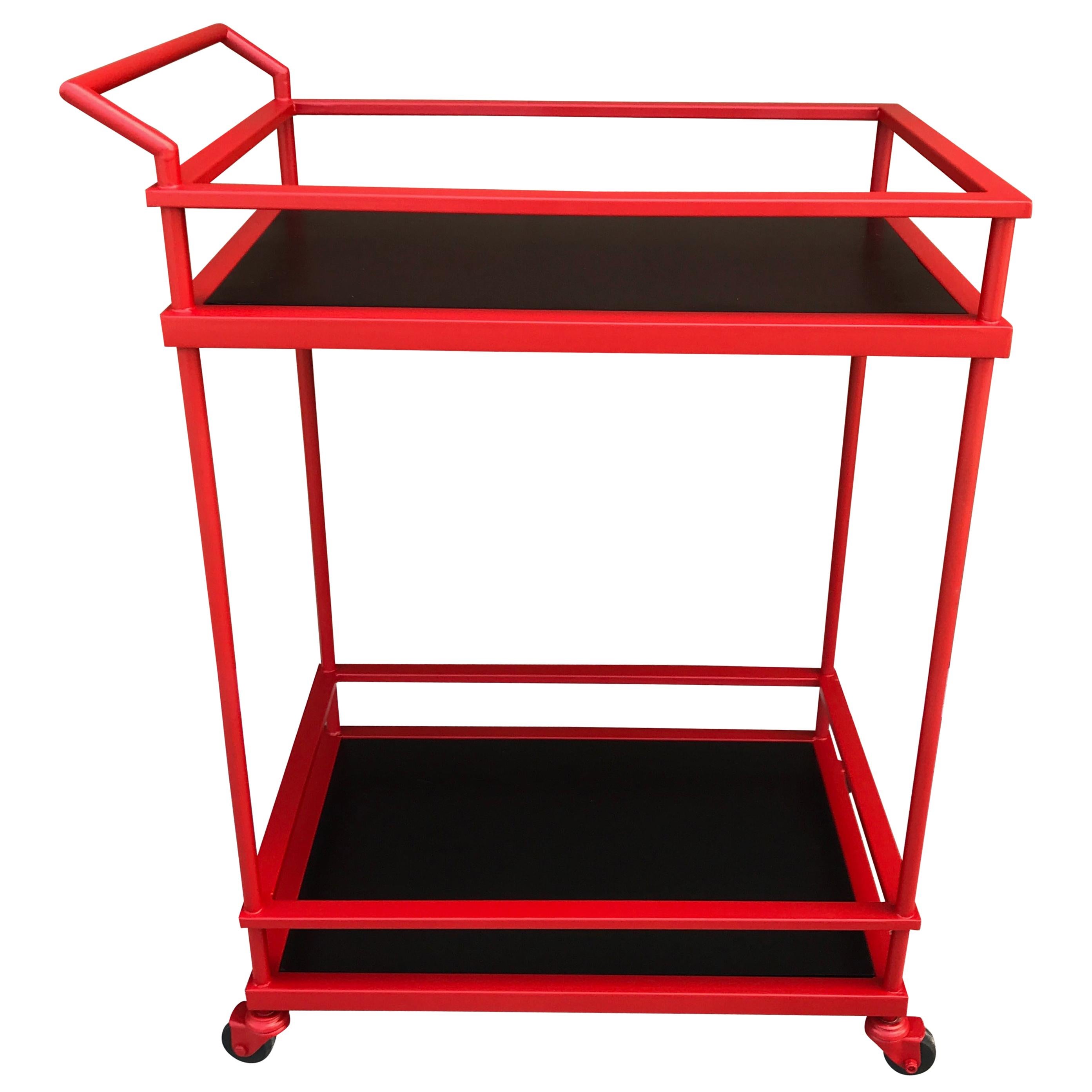 French Modern Red Enameled Bar Cart For Sale