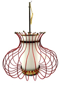 Lanterna / lampadario moderno francese in ottone smaltato rosso