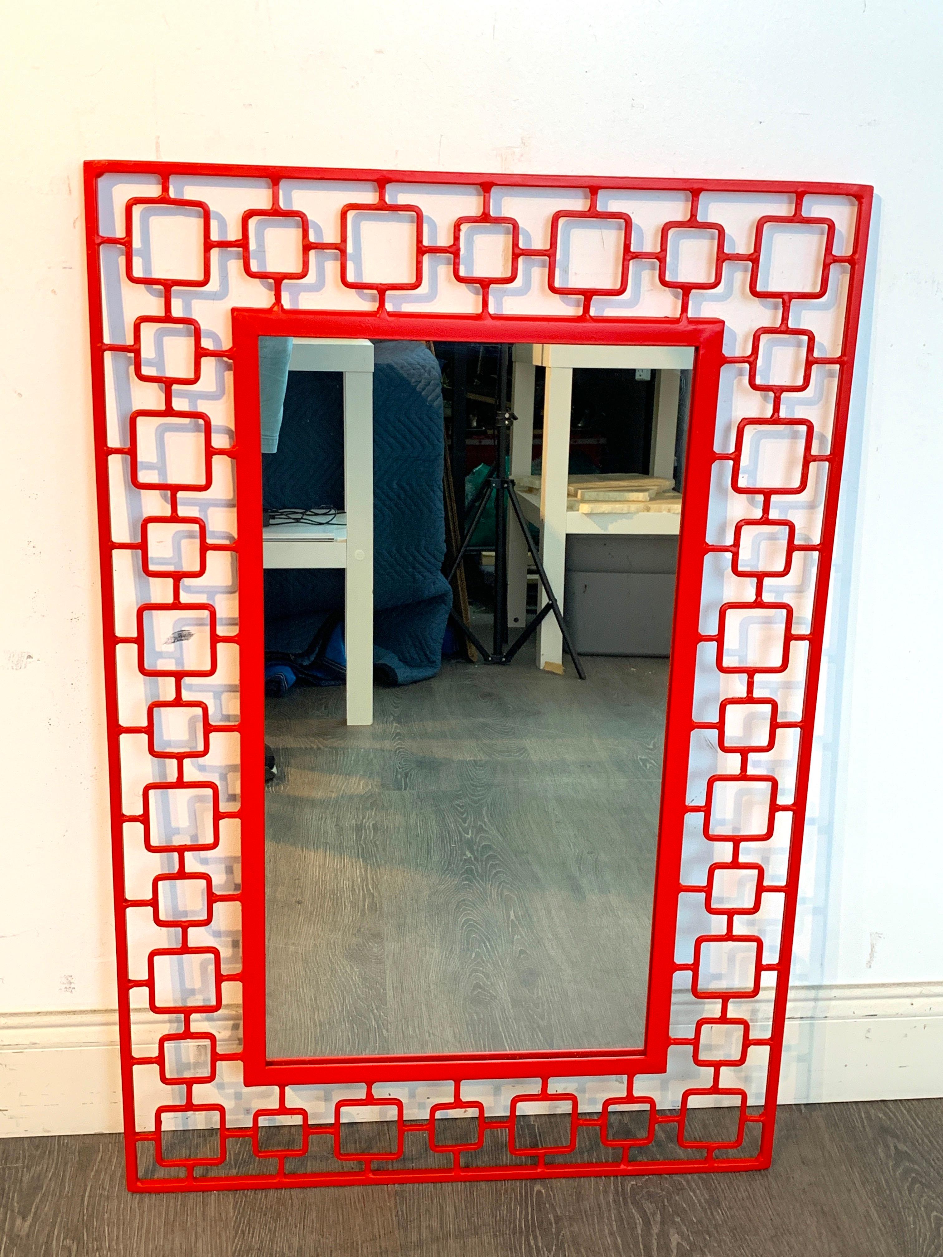 French Modern Red Enameled Iron Mirror For Sale 6