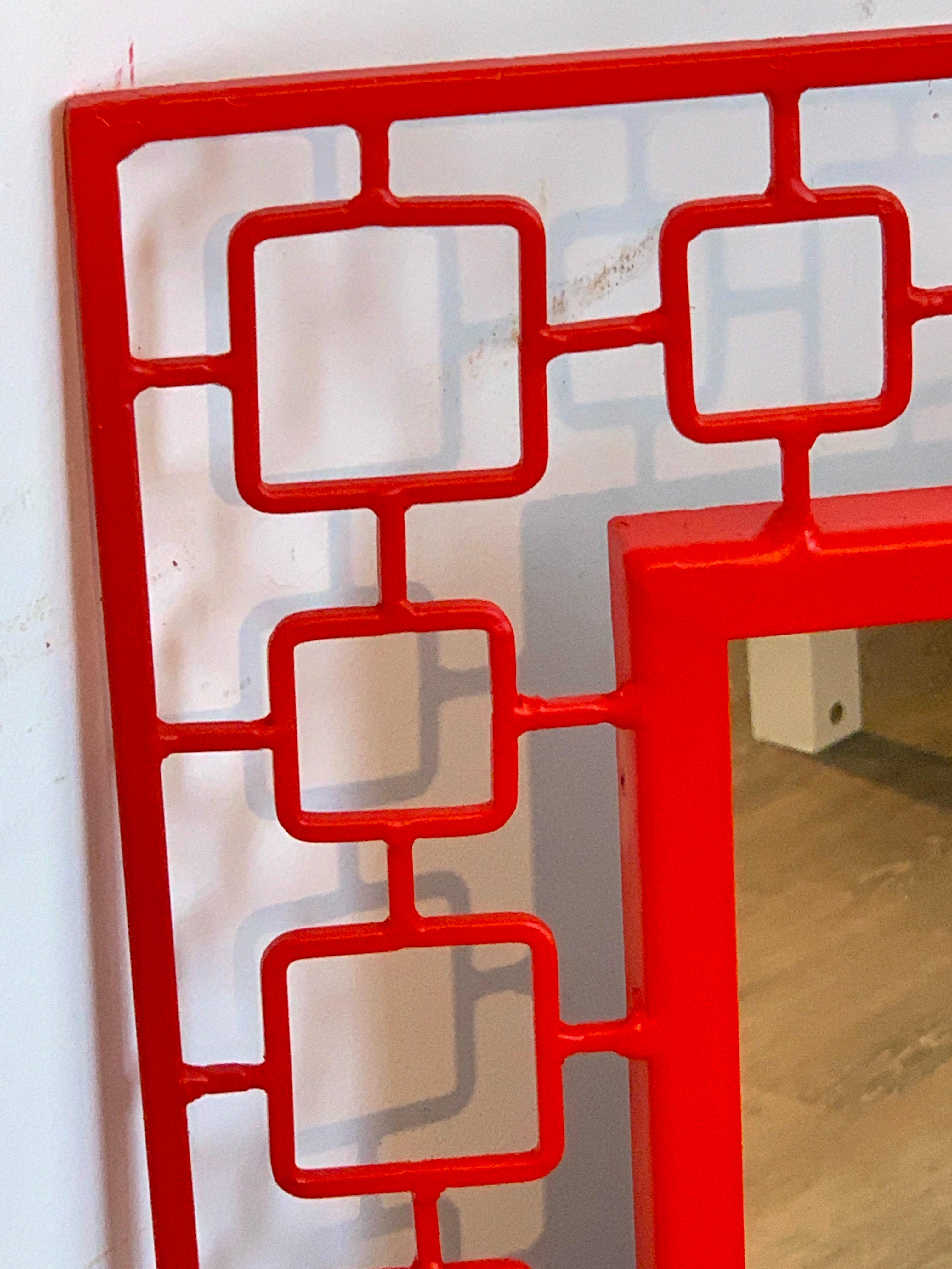 French Modern Red Enameled Iron Mirror For Sale 1