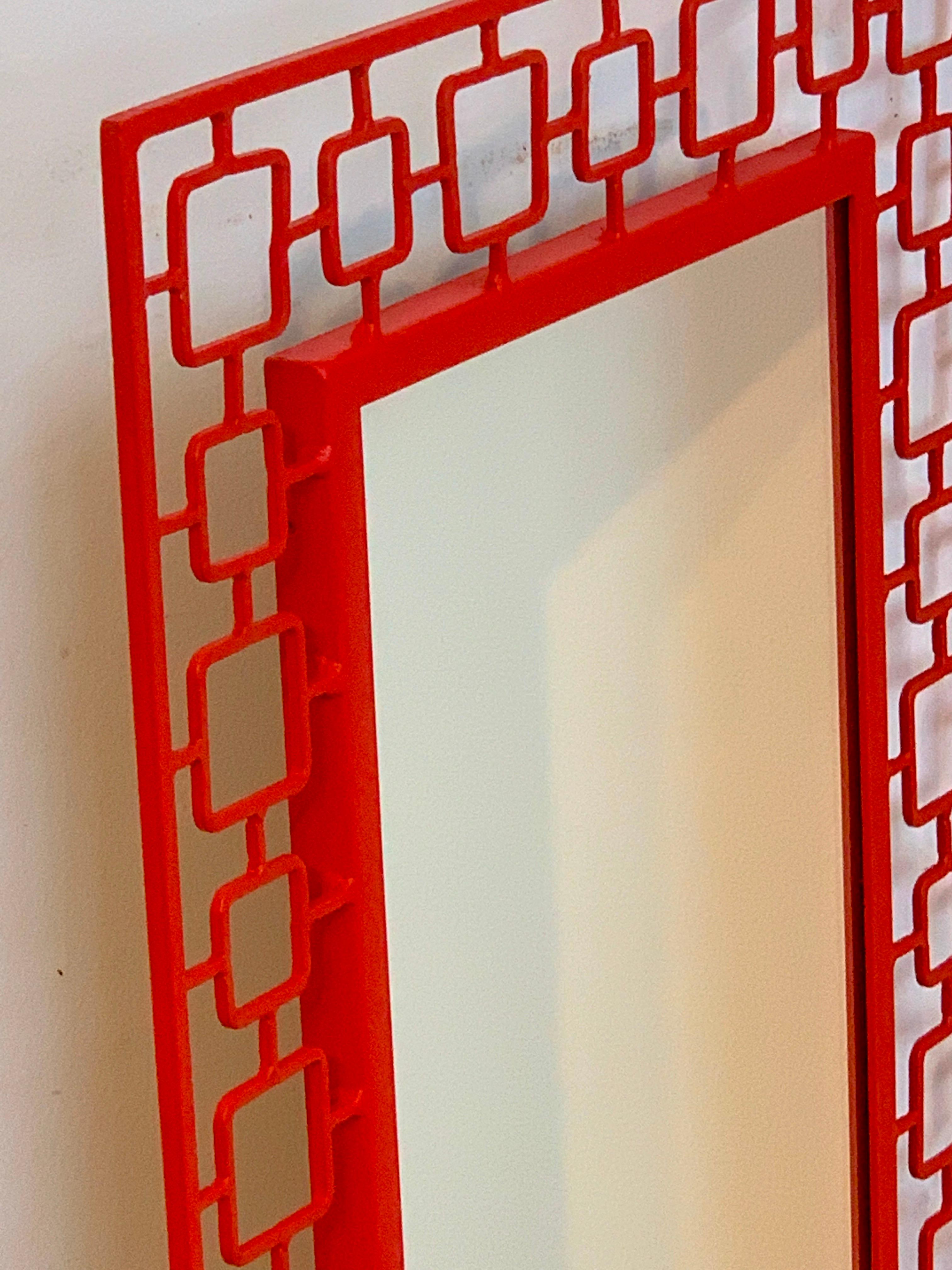 French Modern Red Enameled Iron Mirror For Sale 3