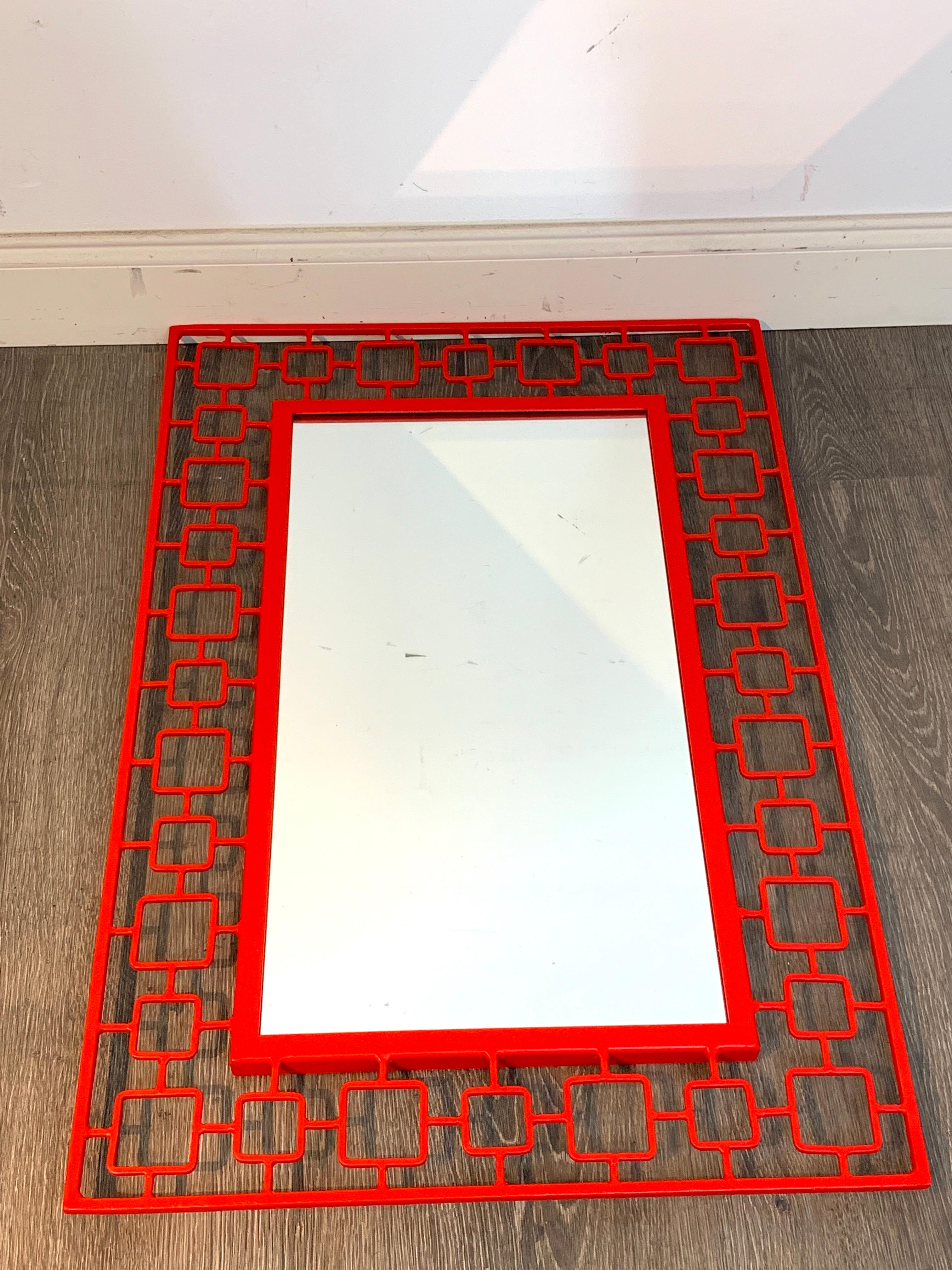 French Modern Red Enameled Iron Mirror For Sale 4