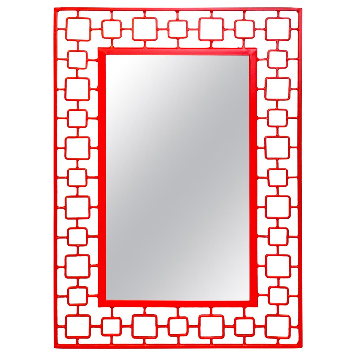 Miroir moderne français en fer émaillé rouge