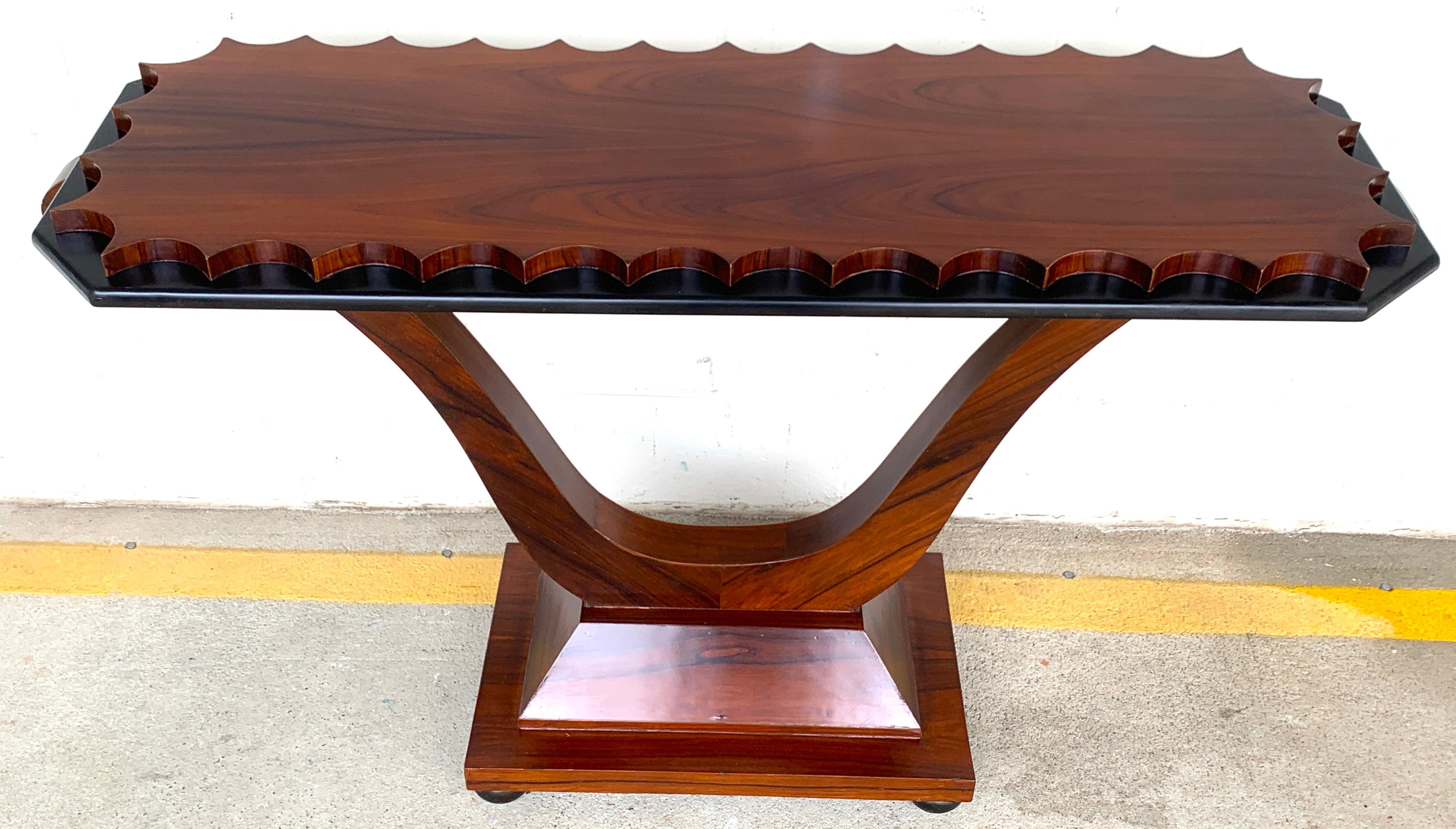 Ebonized French Modern Rosewood Scalloped Console Table For Sale