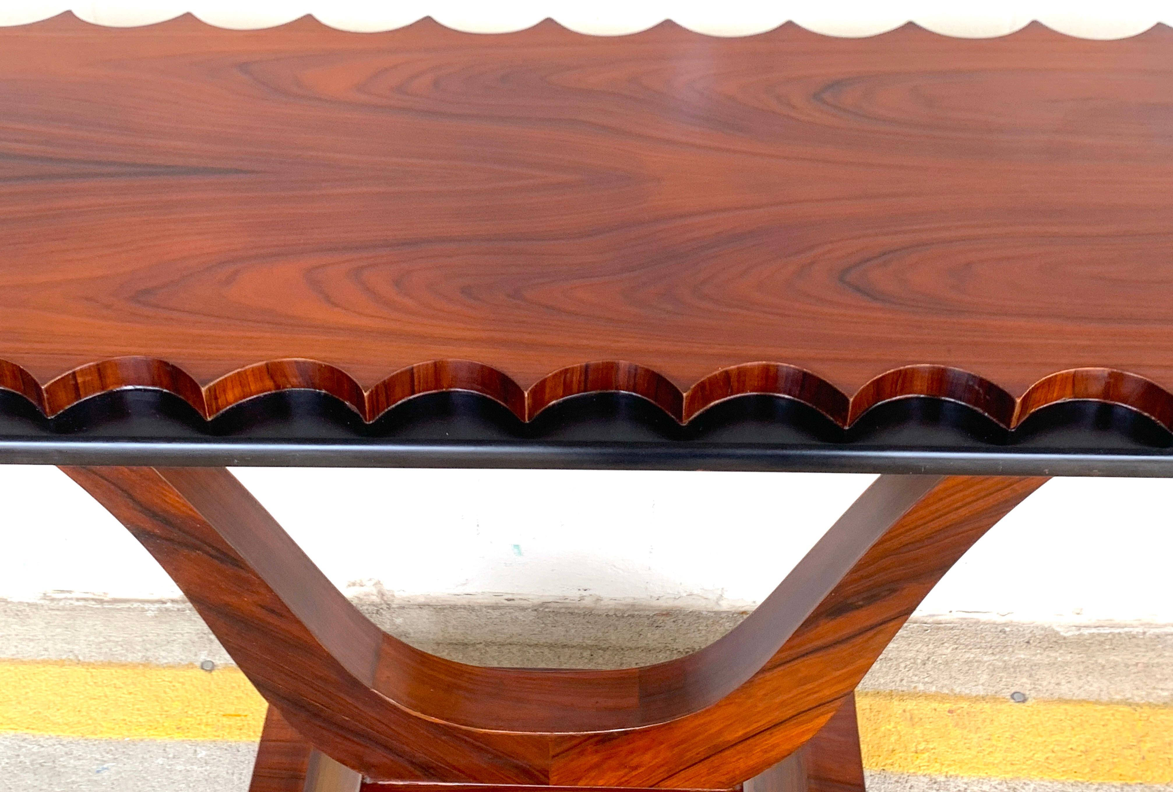 20th Century French Modern Rosewood Scalloped Console Table For Sale