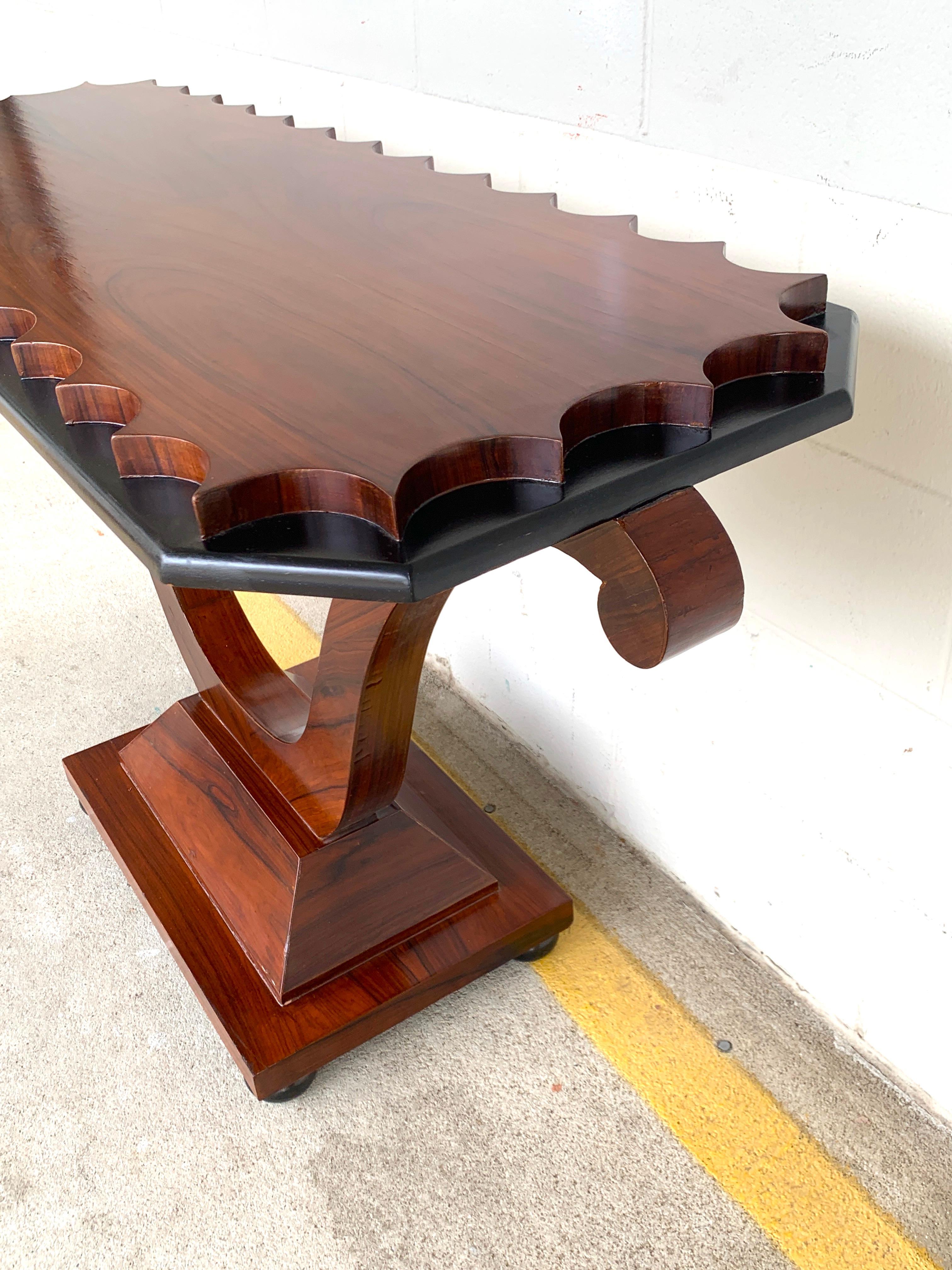 French Modern Rosewood Scalloped Console Table For Sale 1