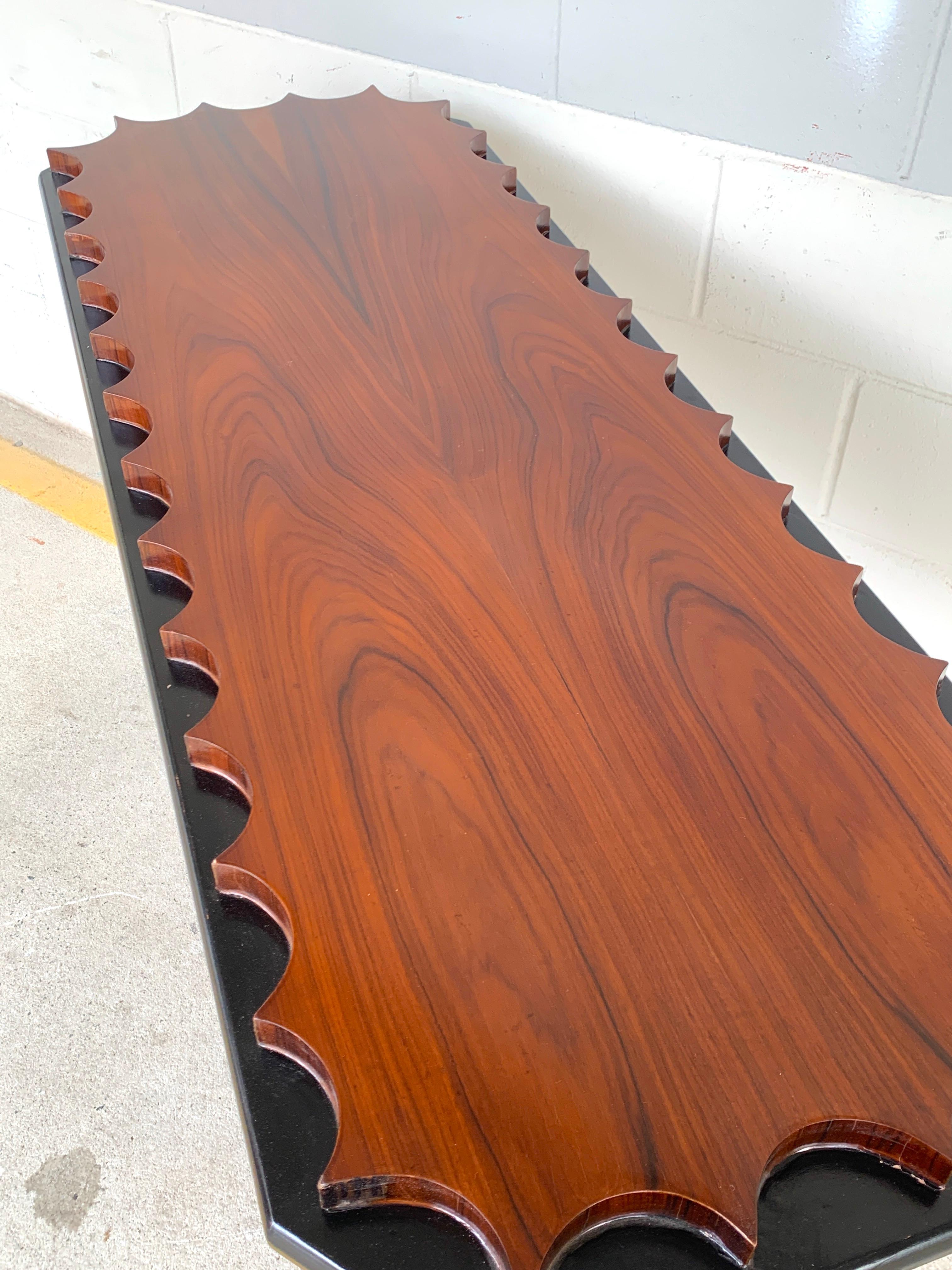 French Modern Rosewood Scalloped Console Table For Sale 2