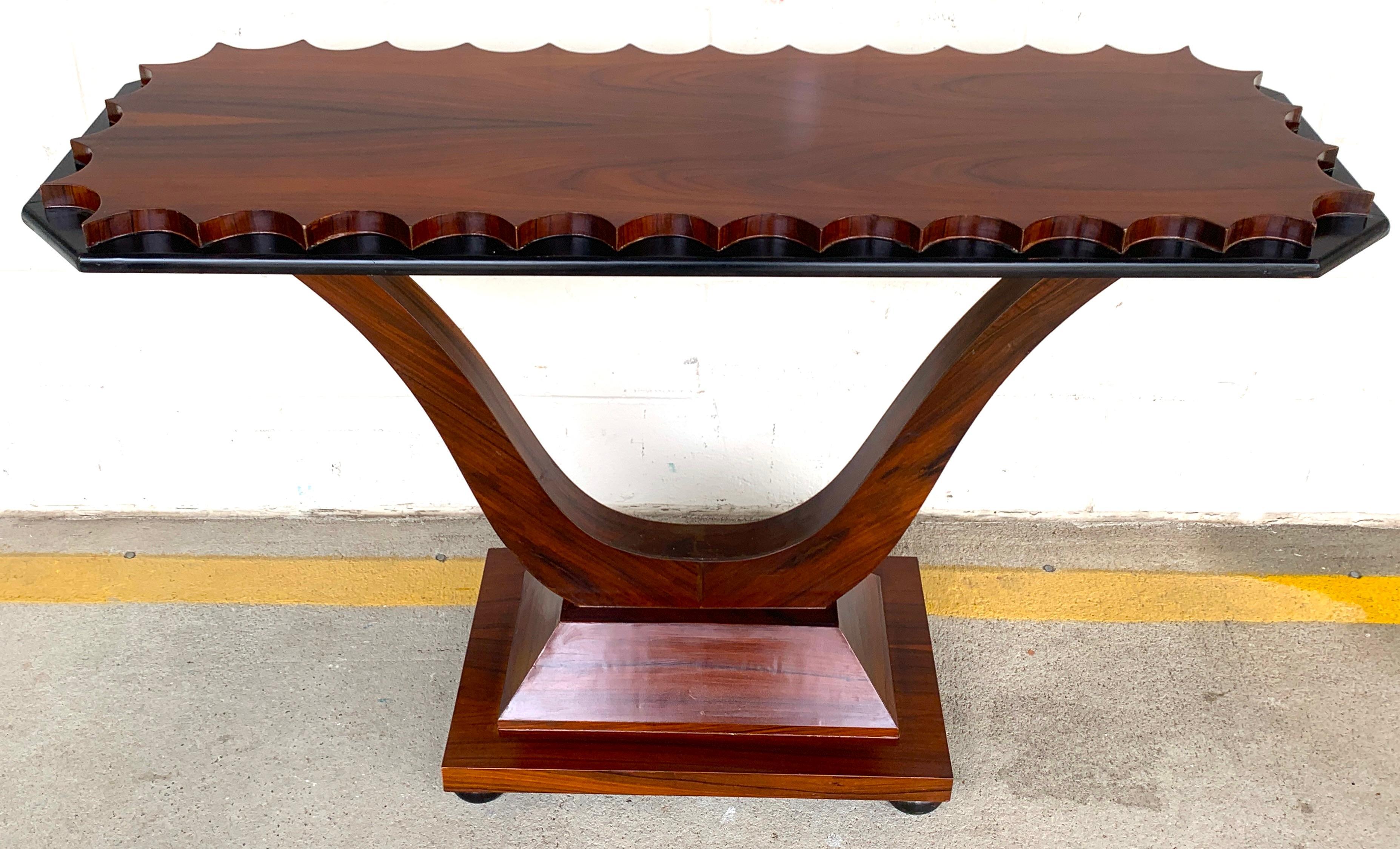 French Modern Rosewood Scalloped Console Table For Sale 3