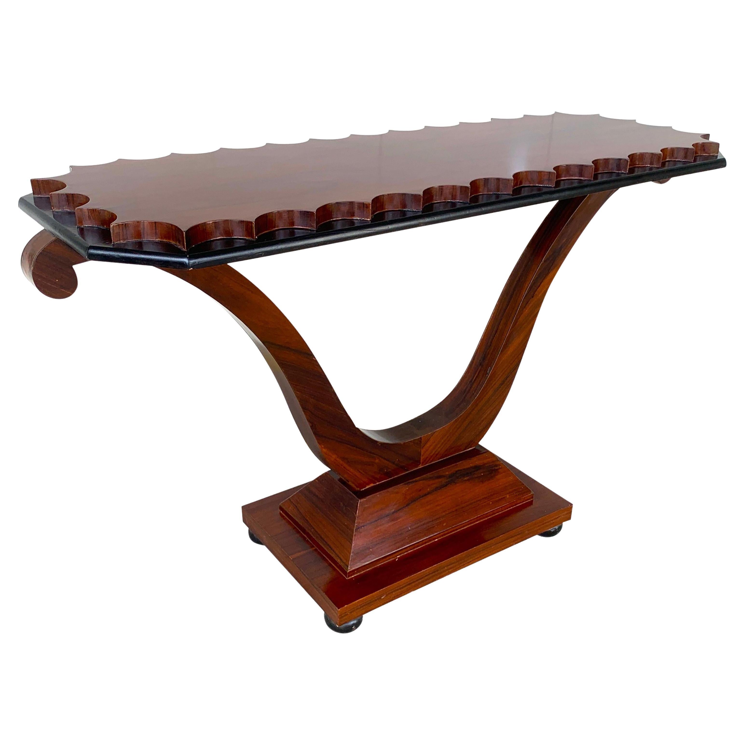 French Modern Rosewood Scalloped Console Table For Sale