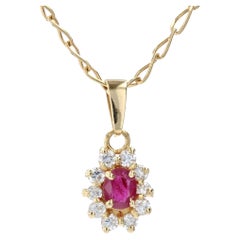 French Modern Ruby Daisy Pendant 18 Karat Yellow Gold Chain Necklace
