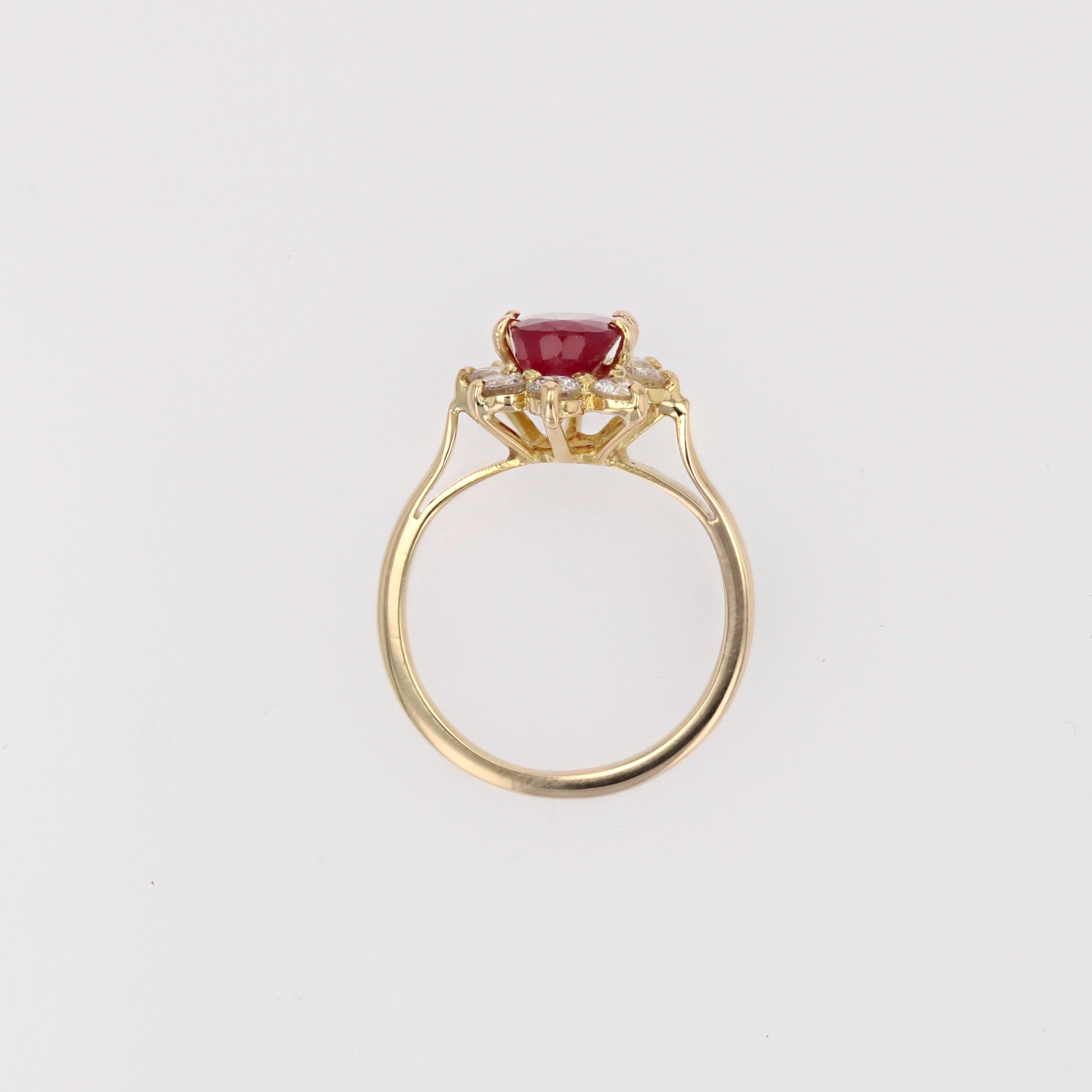 French Modern Ruby Diamond 18 Karat Yellow Gold Flower Ring 11