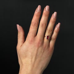 French Modern Ruby Diamond 18 Karat Yellow Gold Flower Ring