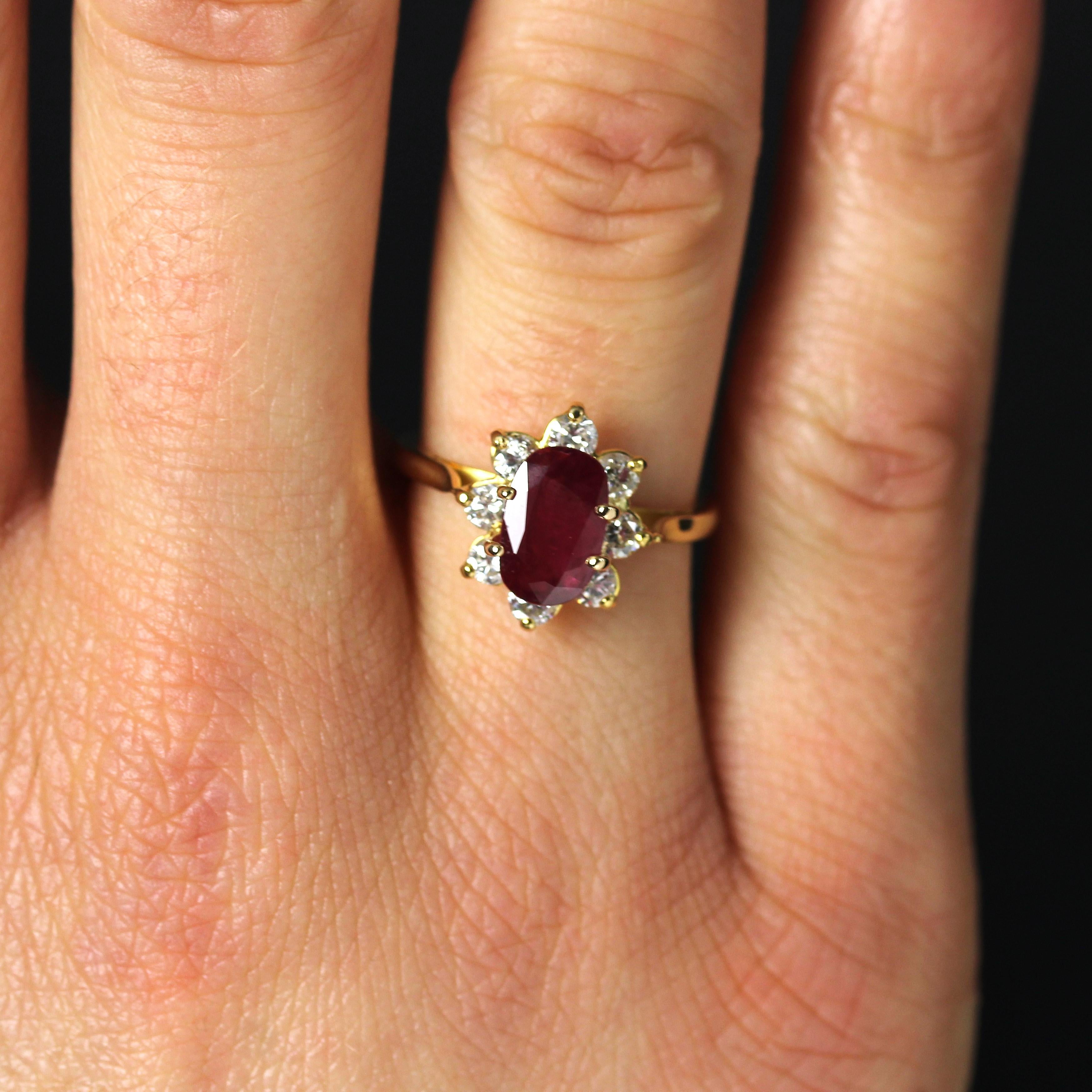 French Modern Ruby Diamond 18 Karat Yellow Gold Flower Ring 1