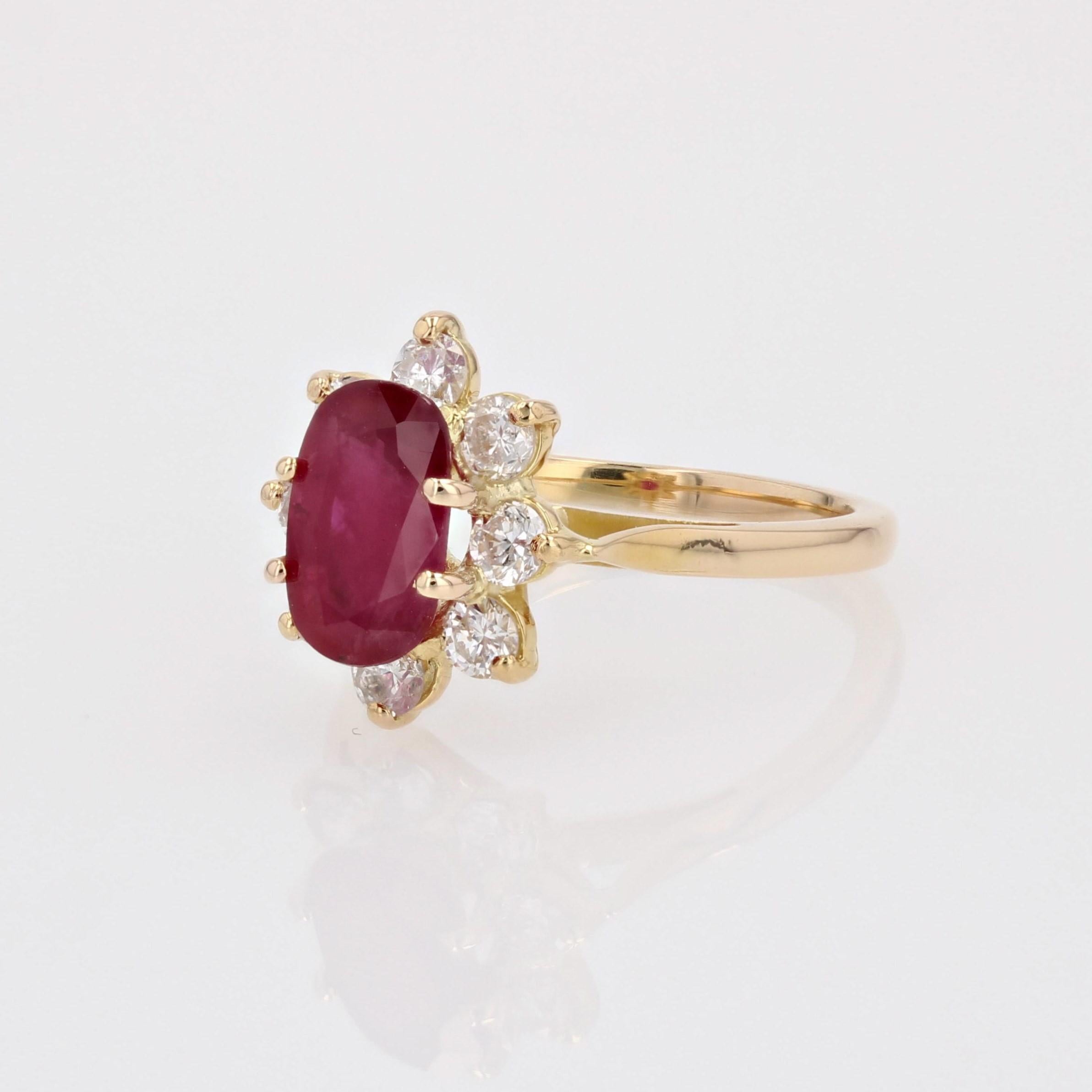 French Modern Ruby Diamond 18 Karat Yellow Gold Flower Ring 3