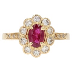 French Modern Ruby Diamond 18 Karat Yellow Gold Flower Ring