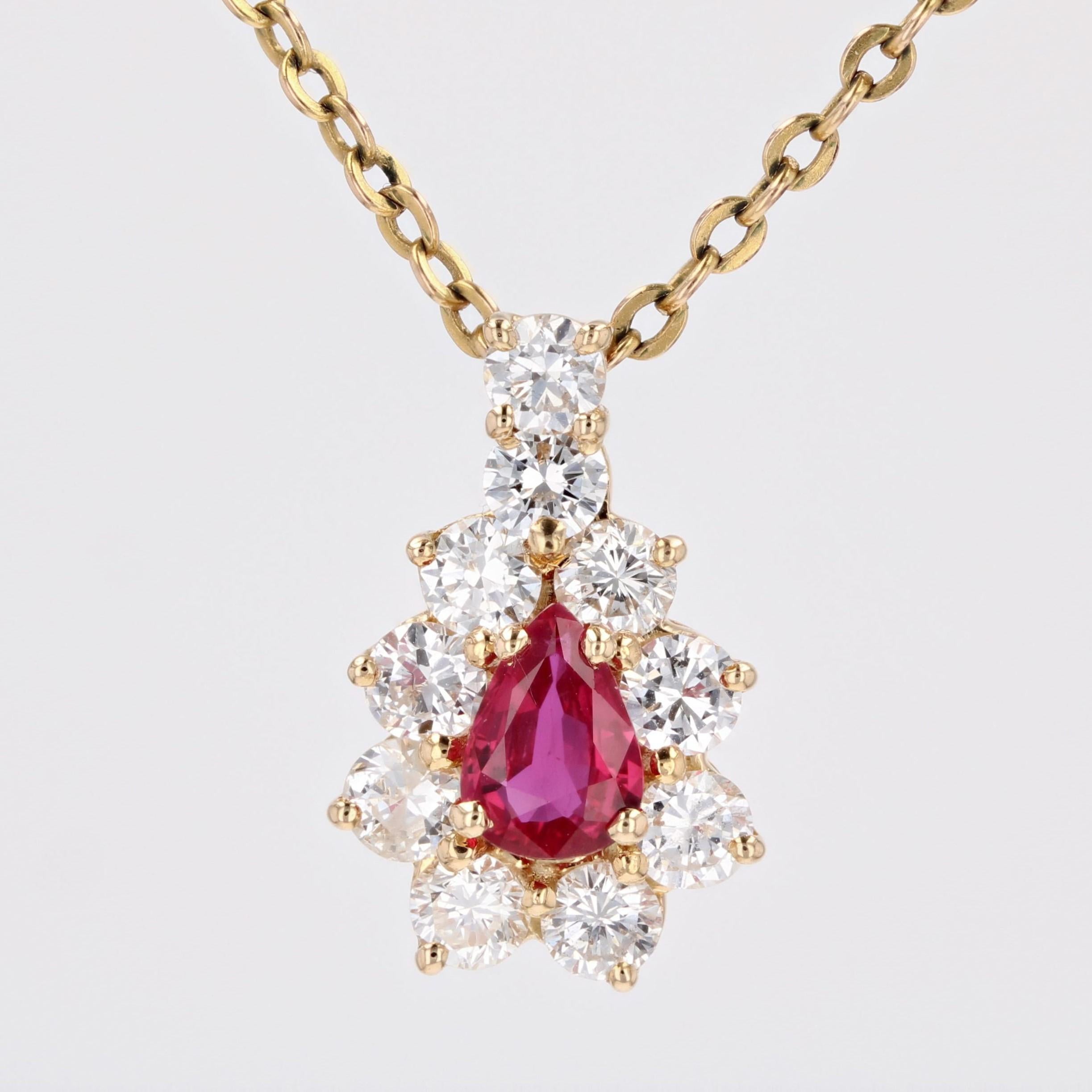 Colgante moderno francés de oro amarillo de 18 quilates con forma de margarita y diamantes de rubí en venta 4