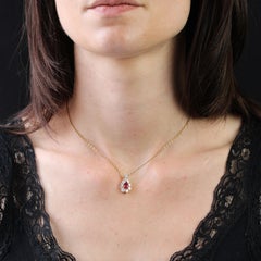 French Modern Ruby Diamonds 18 Karat Yellow Gold Daisy Pendant