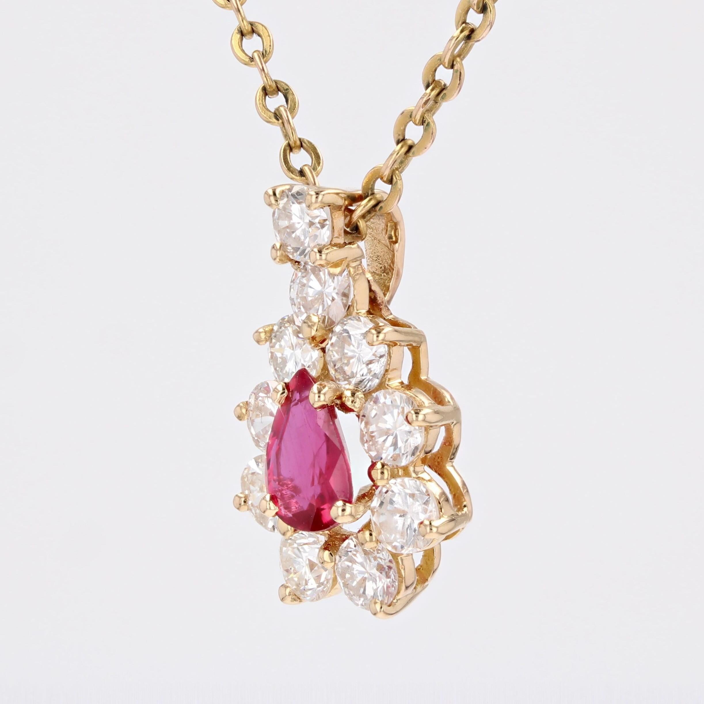 Colgante moderno francés de oro amarillo de 18 quilates con forma de margarita y diamantes de rubí en Bueno estado para la venta en Poitiers, FR