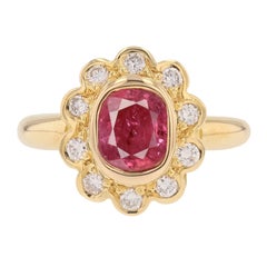Französischer Moderner Rubin-Diamanten 18 Karat Gelbgold Blumenring