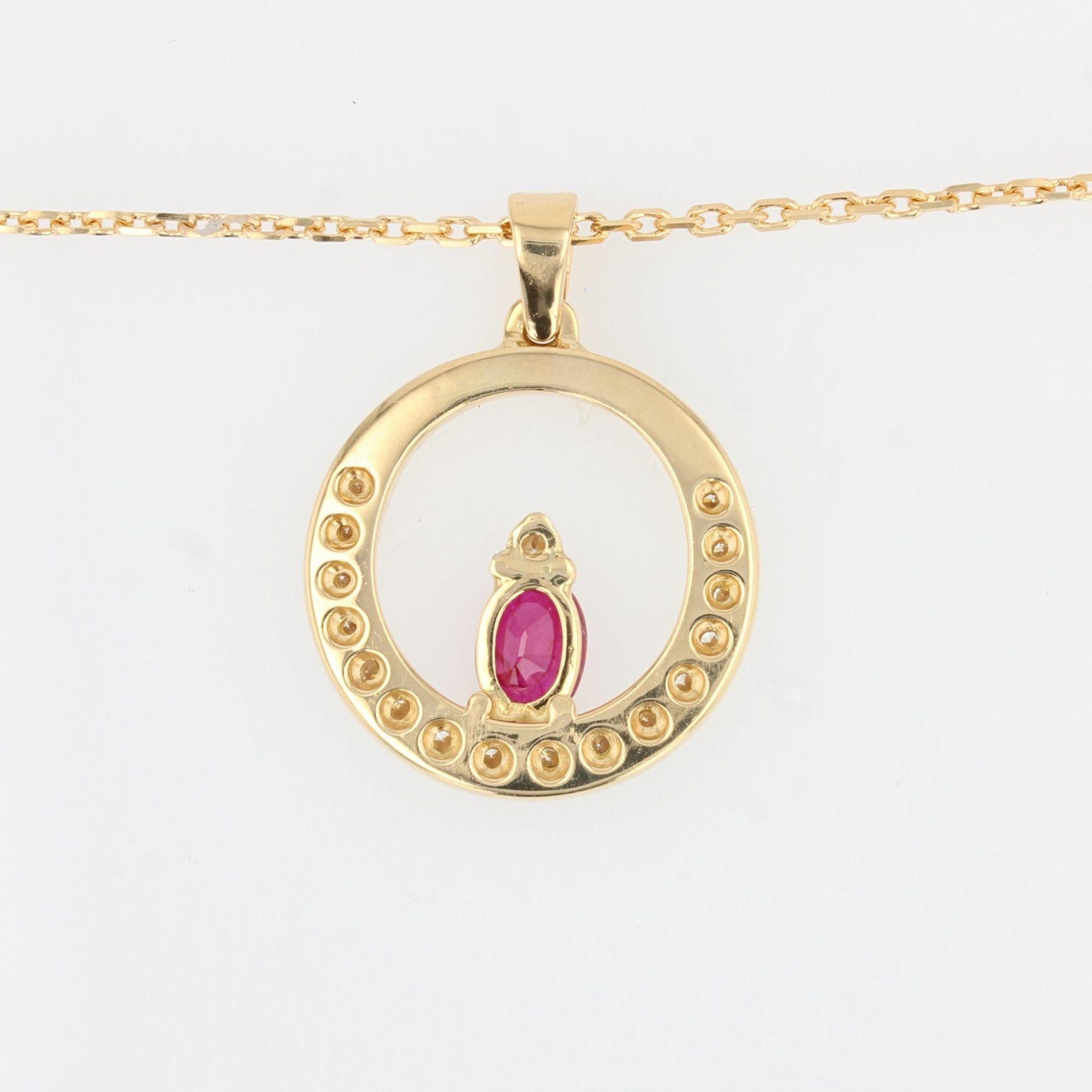 French Modern Ruby Diamonds 18 Karat yellow Gold Pendant and Chain For Sale 8