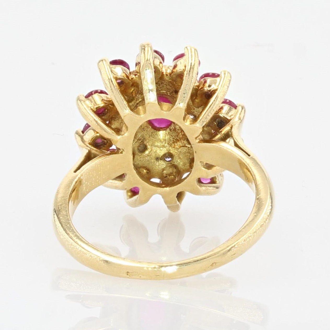 French Modern Ruby Diamonds 18 Karat Yellow Gold Ring For Sale 4