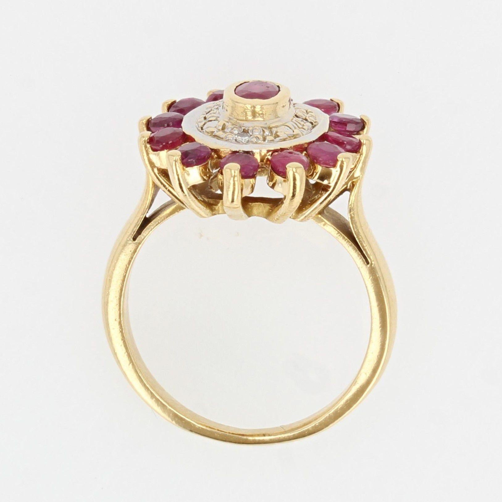 French Modern Ruby Diamonds 18 Karat Yellow Gold Ring For Sale 5