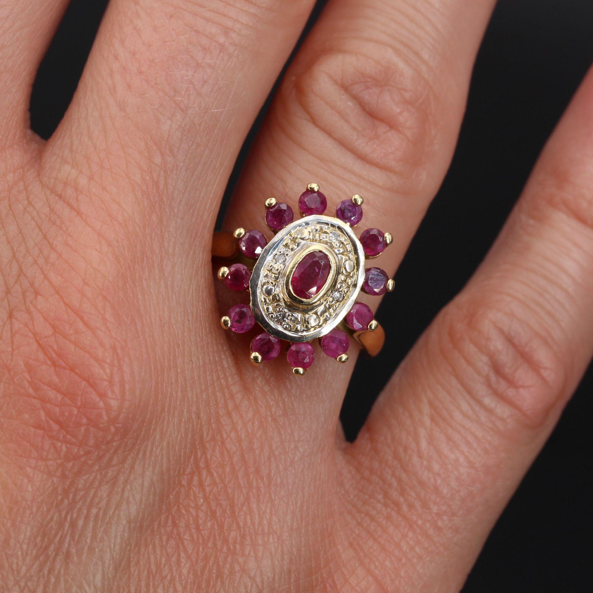 French Modern Ruby Diamonds 18 Karat Yellow Gold Ring In Good Condition For Sale In Poitiers, FR