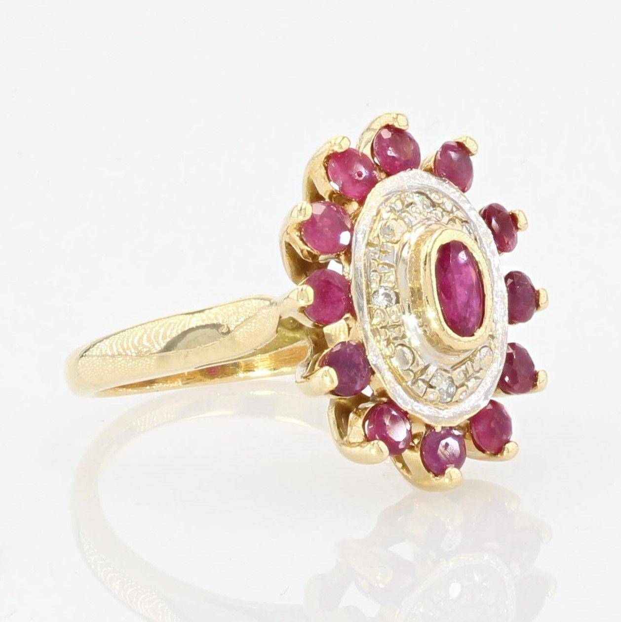 Women's French Modern Ruby Diamonds 18 Karat Yellow Gold Ring For Sale