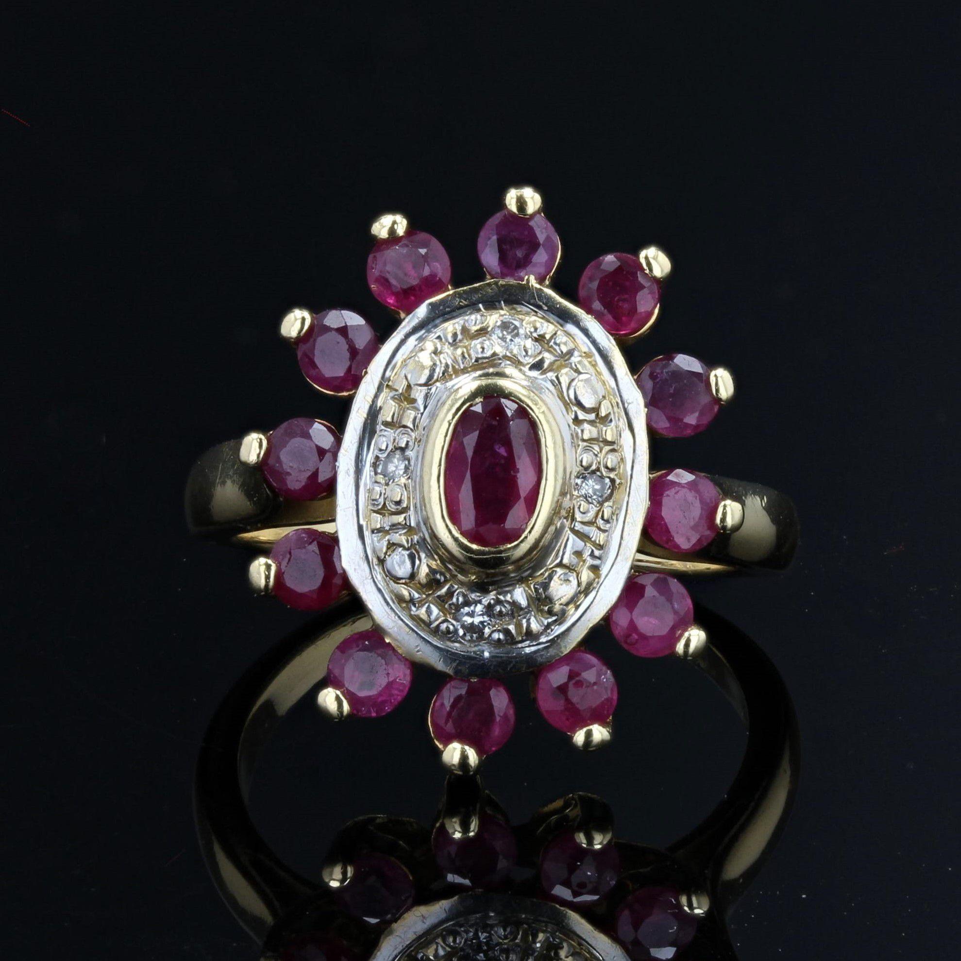 French Modern Ruby Diamonds 18 Karat Yellow Gold Ring For Sale 1
