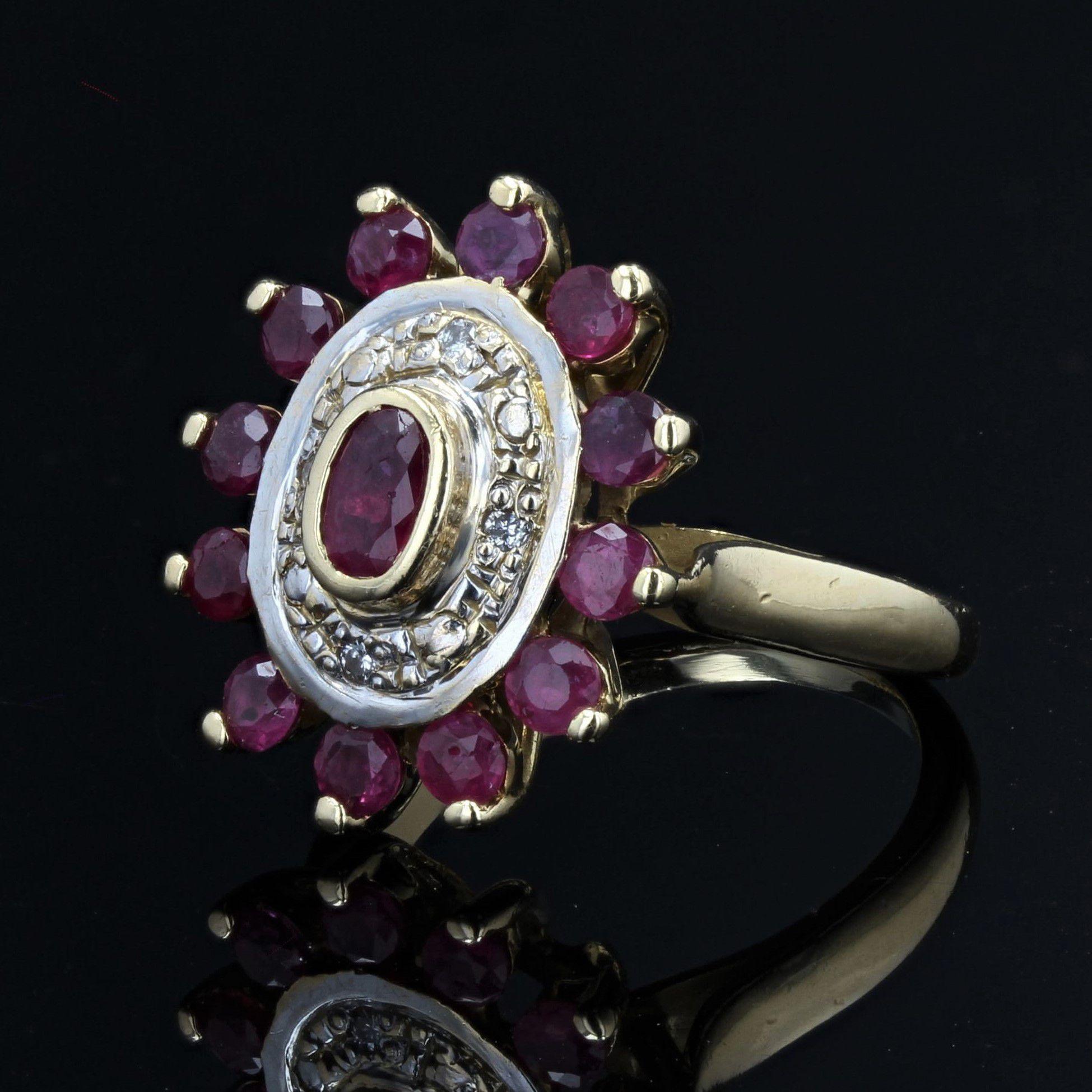 French Modern Ruby Diamonds 18 Karat Yellow Gold Ring For Sale 2