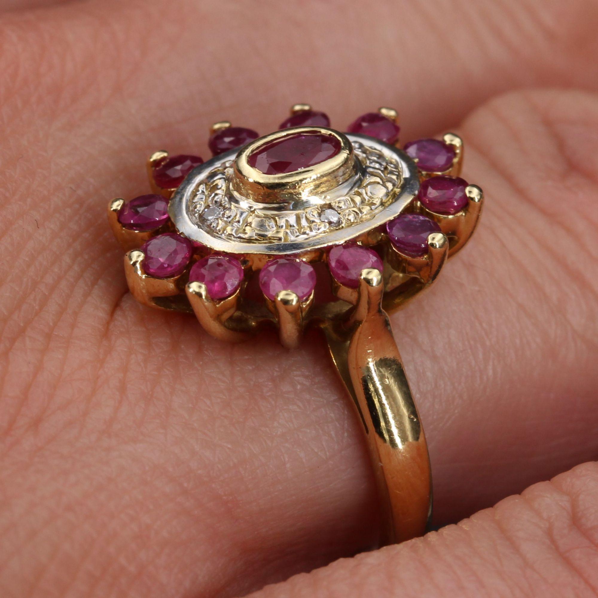 French Modern Ruby Diamonds 18 Karat Yellow Gold Ring For Sale 3