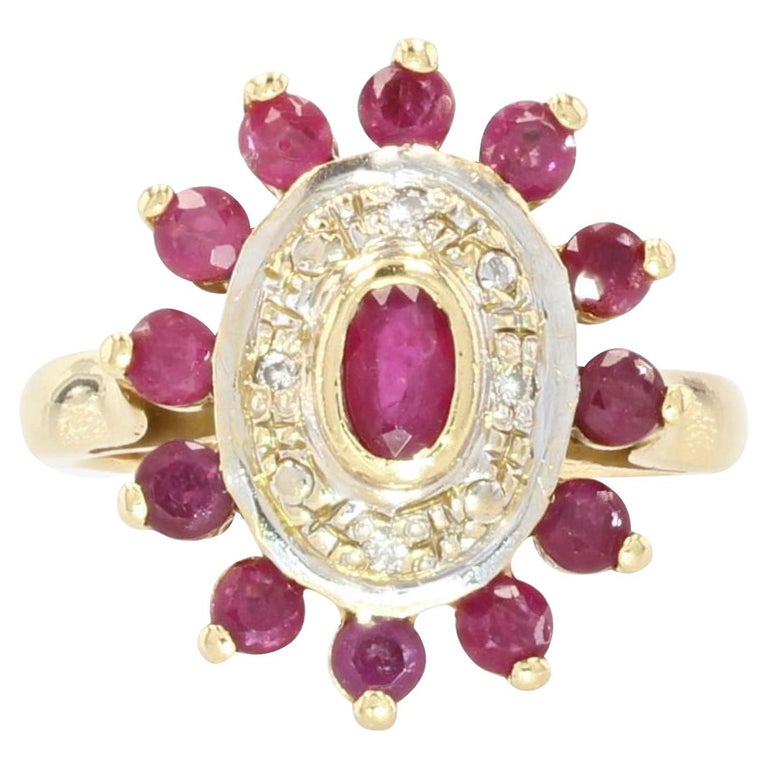 French Modern Ruby Diamonds 18 Karat Yellow Gold Ring For Sale at 1stDibs