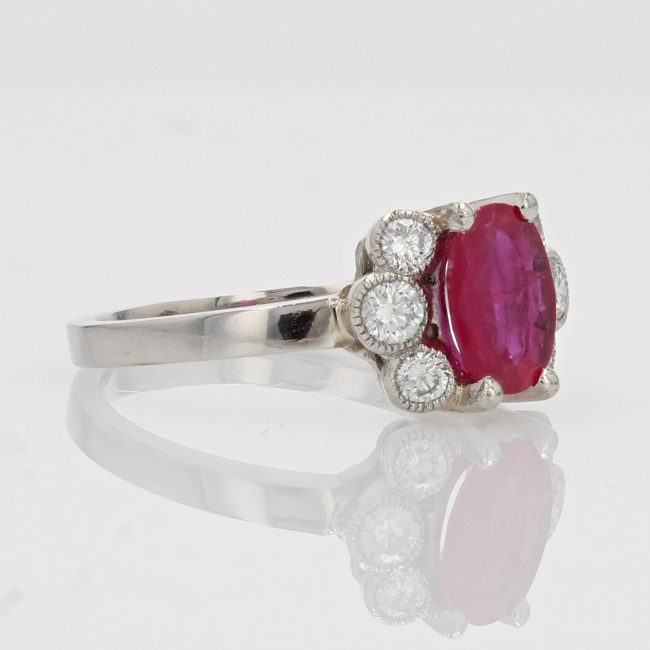 French Modern Ruby Diamonds Platinum Engagement Ring For Sale 5