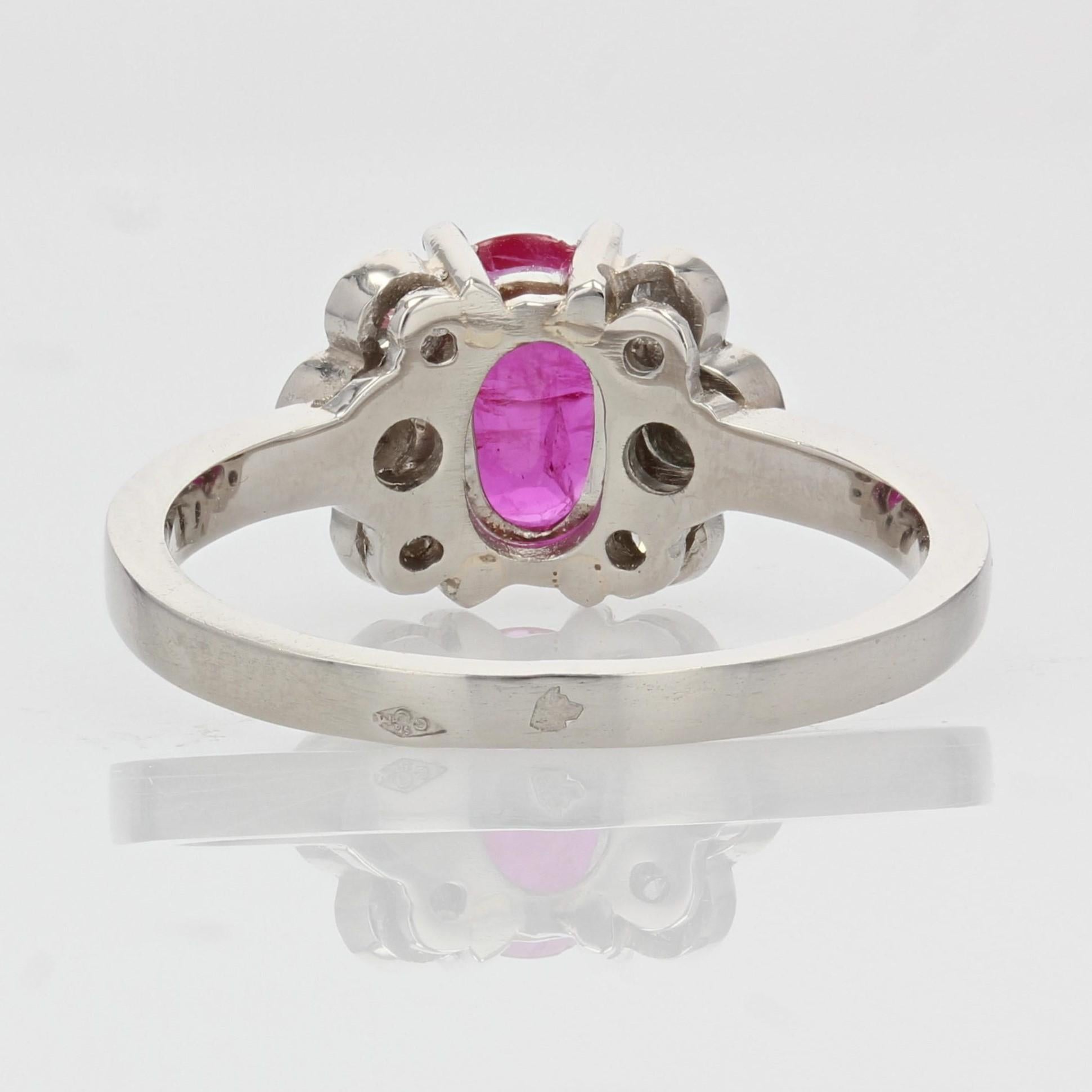 French Modern Ruby Diamonds Platinum Engagement Ring For Sale 7
