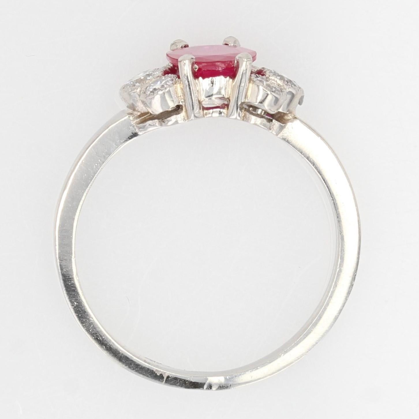 French Modern Ruby Diamonds Platinum Engagement Ring For Sale 8