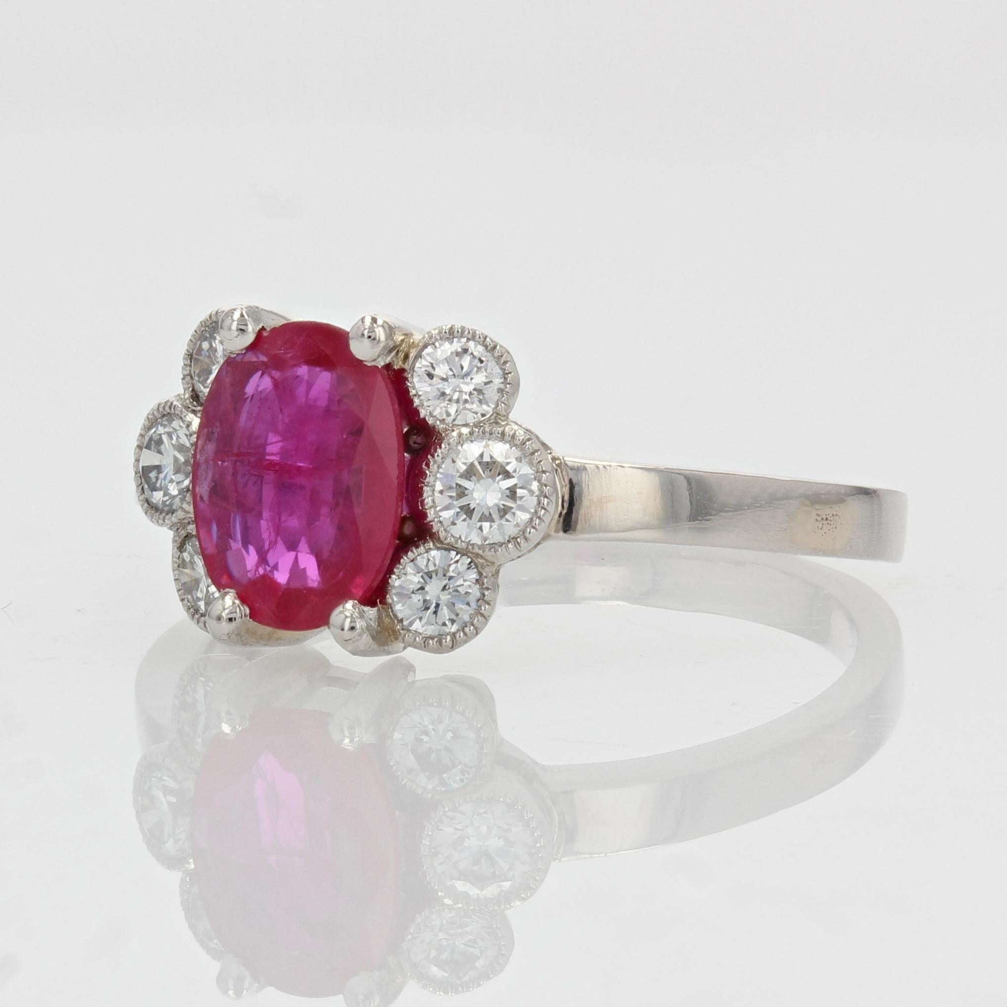 French Modern Ruby Diamonds Platinum Engagement Ring For Sale 3
