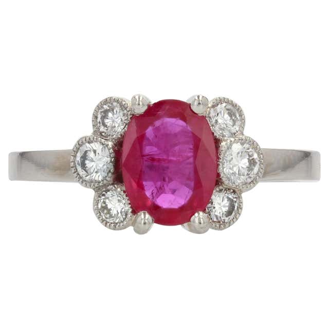 Classic GIA Ruby Diamond Platinum Engagement Ring For Sale at 1stDibs