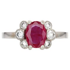 French Modern Ruby Diamonds Platinum Engagement Ring
