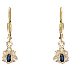 French Modern Sapphire 18 Karat Yellow Gold Dangle Earrings