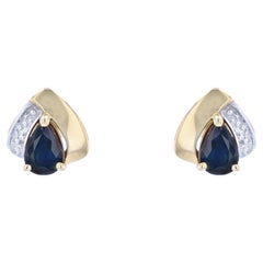 French Modern Sapphire 18 Karat Yellow Gold Stud Earrings