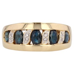 French Modern Sapphire Diamond 18 Karat Yellow Gold Band Ring