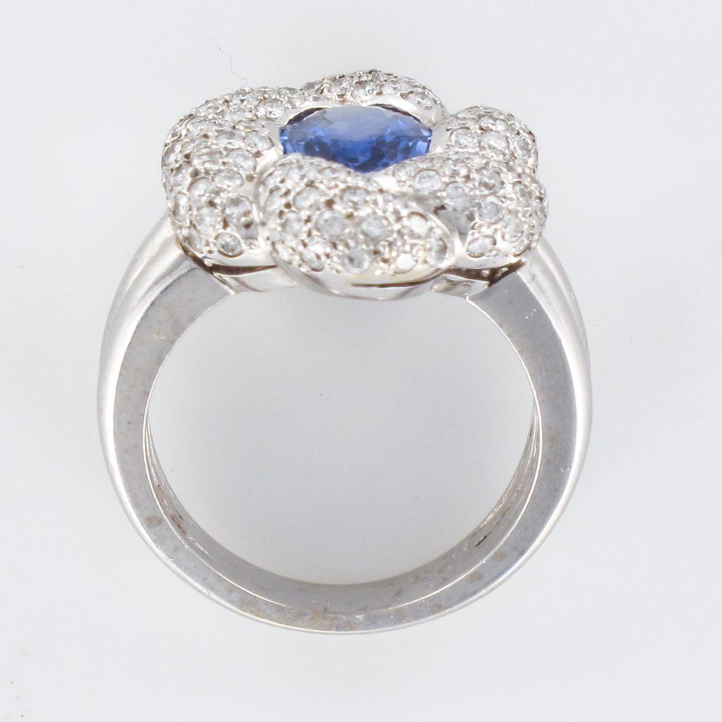 French Modern Sapphire Diamond White Gold Flower Cluster Ring 8