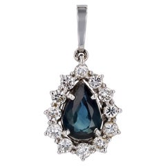 French Modern Sapphire Diamonds 18 Karat White Gold Drop Pendant