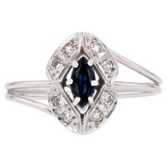 French Modern Sapphire Diamonds 18 Karat White Gold Ring