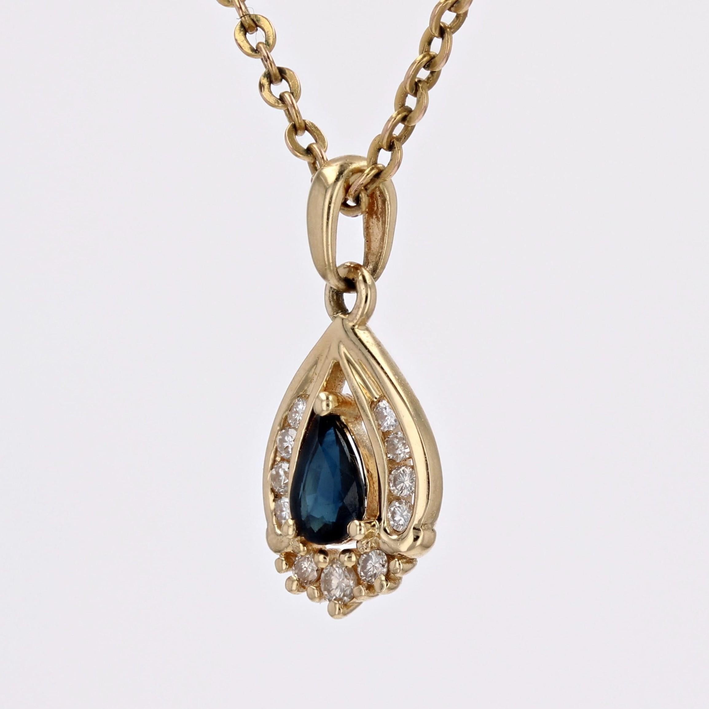 Women's French Modern Sapphire Diamonds 18 Karat Yellow Gold Drop Pendant For Sale