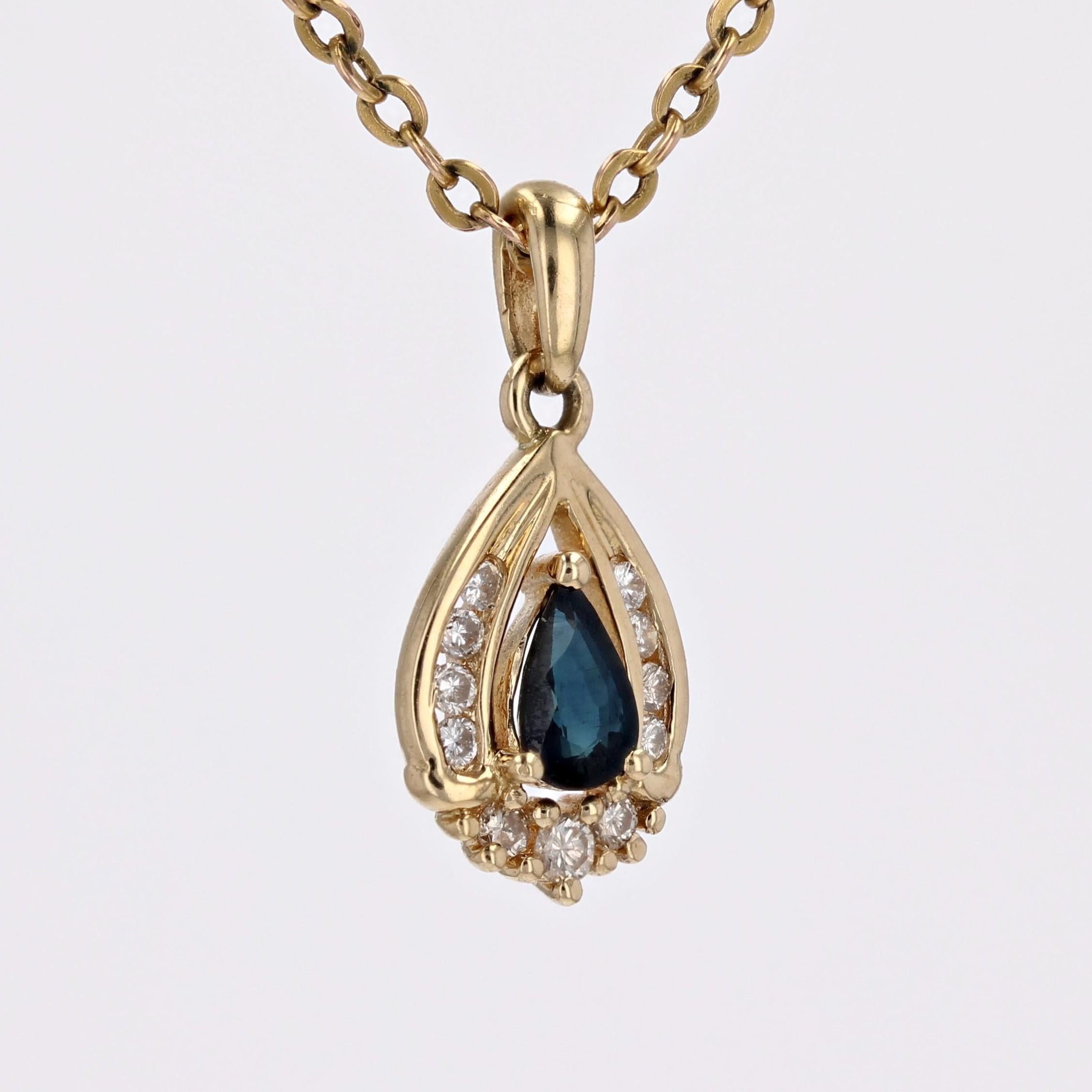 French Modern Sapphire Diamonds 18 Karat Yellow Gold Drop Pendant For Sale 1