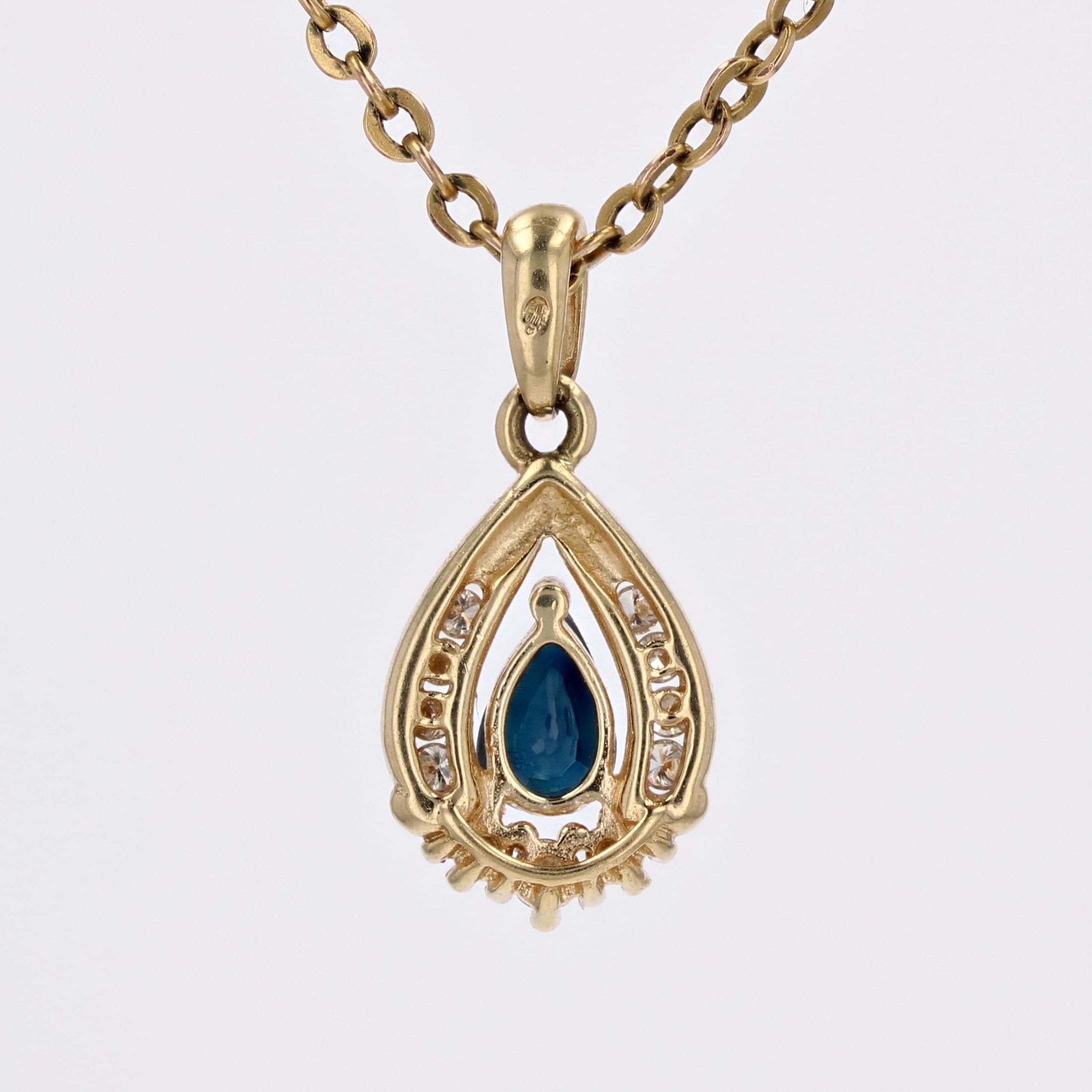 French Modern Sapphire Diamonds 18 Karat Yellow Gold Drop Pendant For Sale 3