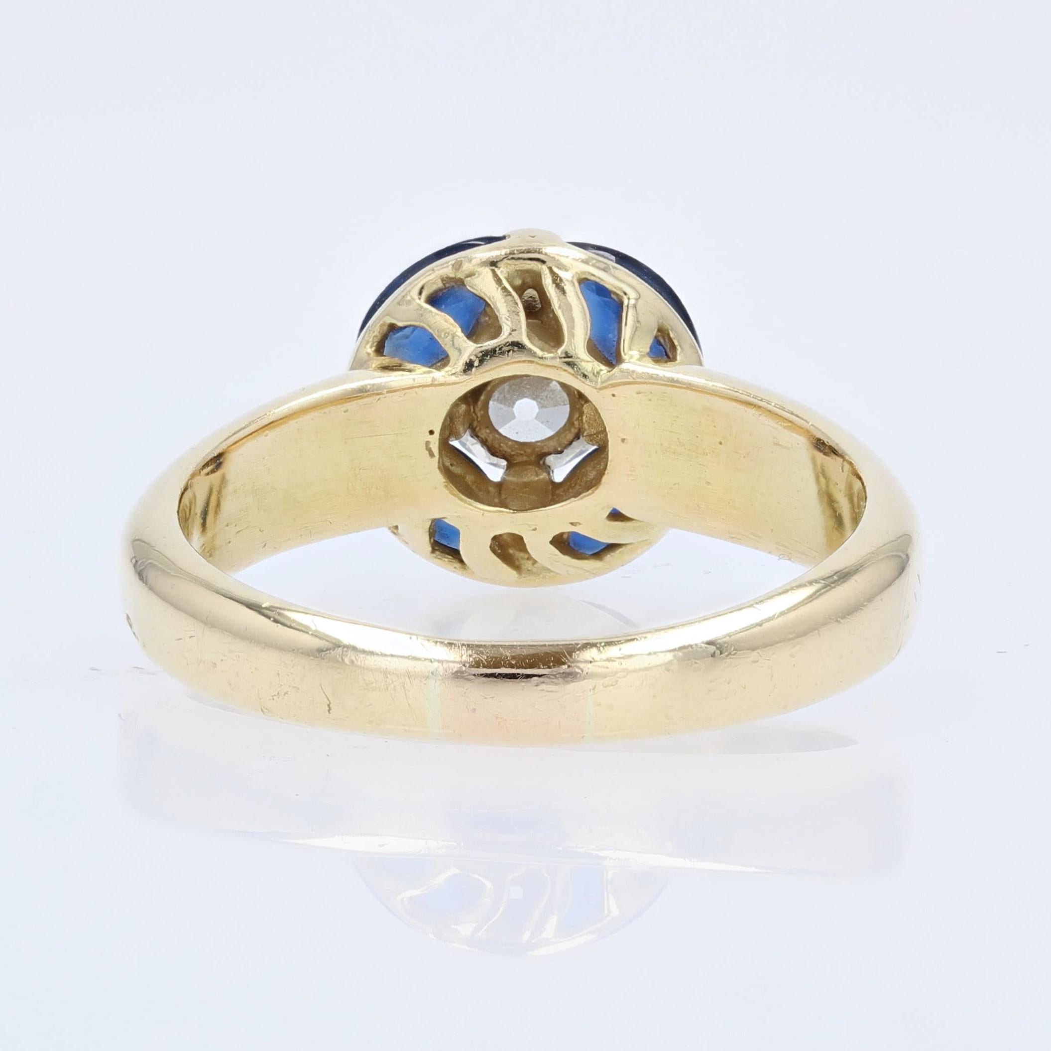 French Modern Sapphire Diamonds 18 Karat Yellow Gold Ring 6