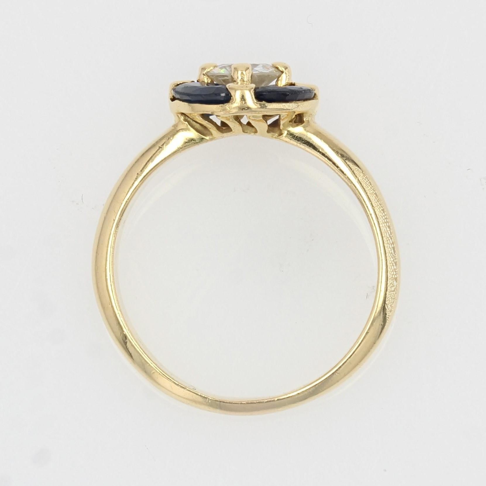 French Modern Sapphire Diamonds 18 Karat Yellow Gold Ring 7