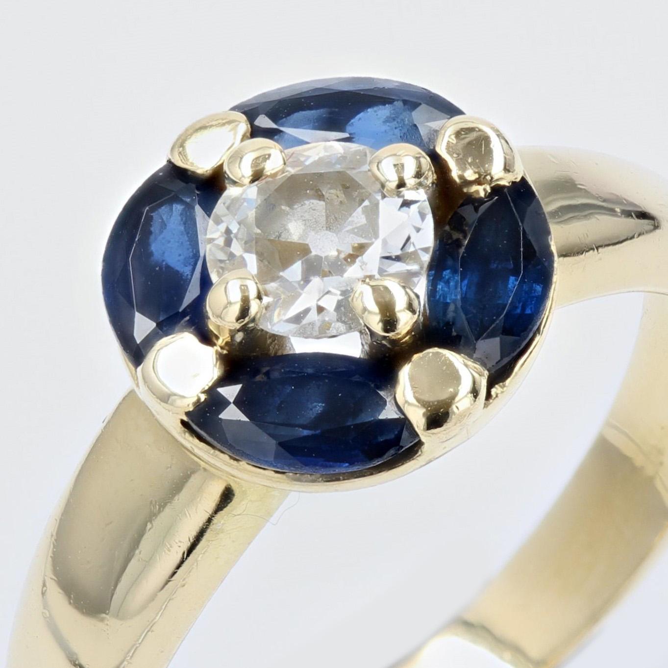 French Modern Sapphire Diamonds 18 Karat Yellow Gold Ring 3
